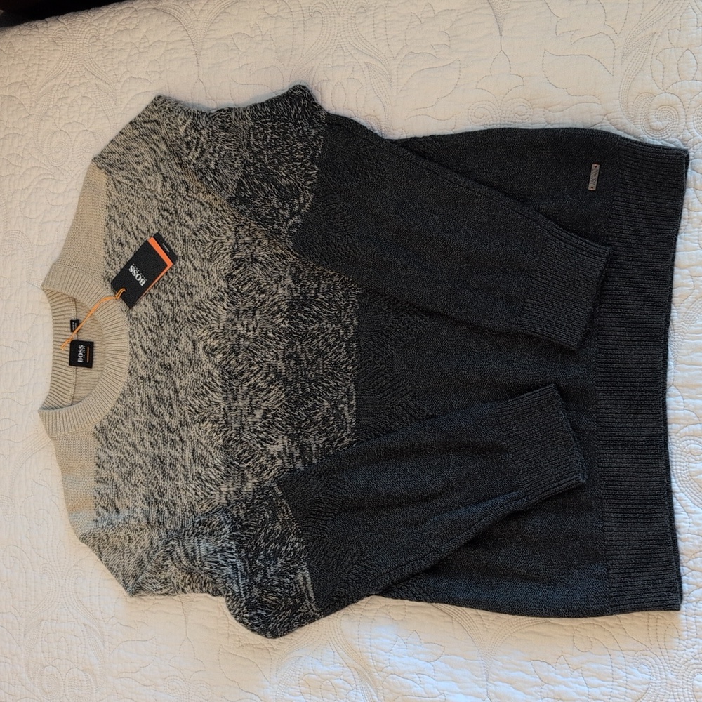 New! Hugo Boss Mens large tan olive multi knit sweater